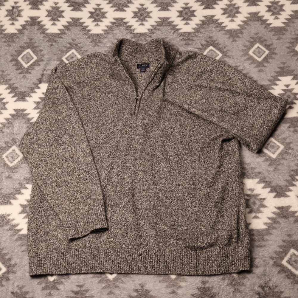 J.Crew Mens Gray Marl Lambswool Blend Quarter Zip Sweater XXL CD595
